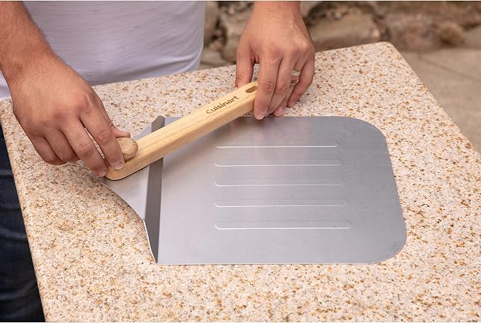 Cuisinart 14” Aluminum Pizza Peel, Lightweight Pizza Spatula with Foldable Wood Handle for Family Pizzas, Dough, Bread, Flatbreads, and More