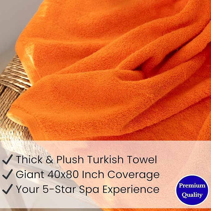 SALBAKOS Luxury 100% Turkish Cotton Bath Sheet 40x80 in (1-Piece, Orange) | Extra Large Jumbo Oversized Bathroom and Beach Towel, Super Soft Highly Absorbent Thick Premium Hotel Quality, Made in Turkey