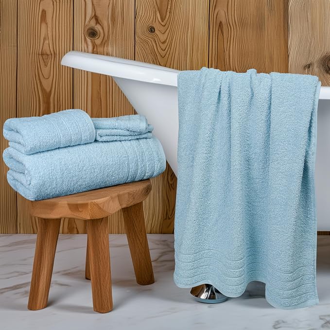Tens Towels 8 Piece Towel Set, 2 XL Bath, 2 Hand, 4 Washcloth, Sky Blue | 100% Cotton, Lighter Weight, Quicker to Dry, Super Absorbent, Perfect for Bathroom