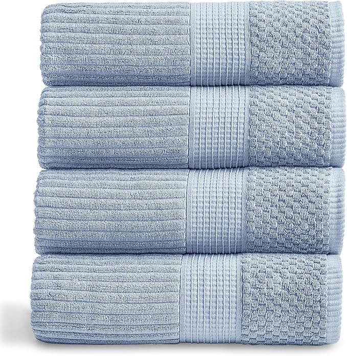 Springtree Home 100% Cotton Bath Towel Set | 4-Pack | Textured | Dusty Blue | Absorbent & Quick-Dry Bathroom Towels | Textured and Durable Cotton Towels for Bathroom | OEKO-TEX | Krista Collection
