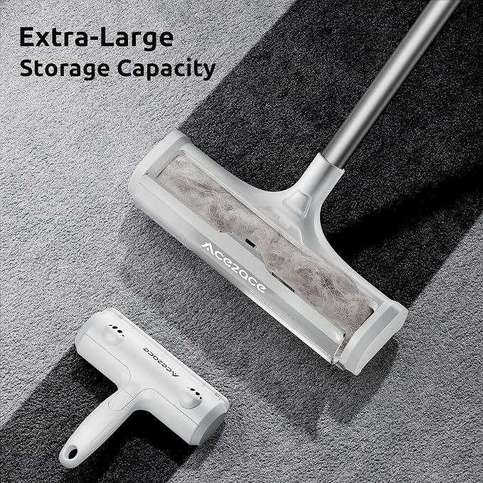 ACE2ACE A3 Pro Carpet Roller for Pet Hair, Carpet Pet Hair Removal Tool, Reusable Large Lint Rollers, 5 Feet Long Handle No Bending No Kneeling, Cat Dog Hair Remover for Carpet, Rugs, Mats, Grey