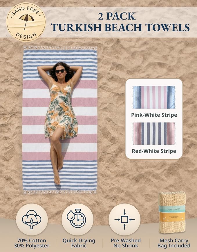 LANE LINEN Extra Large Beach Towel, 2 Pack Beach Towels Oversized, Pre-Washed, Quick Dry Pool Towels, Stylish Light Beach Towel for Women, Absorbent Sand Free Towel, 39"x71" - Old Glory Pink | 2 Pack Beach Towels Oversized - Pre-Washed, Quick Dry Pool ...