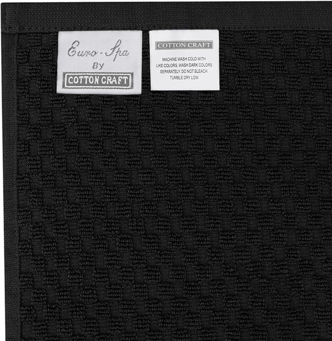 COTTON CRAFT Euro Spa Waffle Weave Bath Sheet - Set of 2 Black Towel Sheets | Pure 100% Ringspun Cotton Oversized Luxurious Towel Set - Soft Plush Super Absorbent Low Lint Quick Dry - 35 x 70 inches
