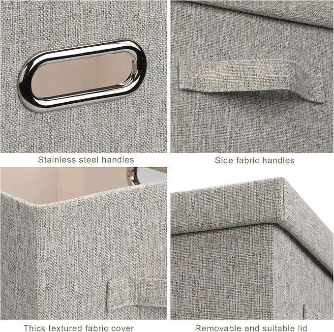 Graciadeco Large 17 36 Quart Collapsible Stackable Storage Bins with Lids, 1 Pack Beige Foldable Fabric Closet Storage Boxes with Lids, 4 Handles Toy Heavyduty Dark Gray Linen Storage Cube Box