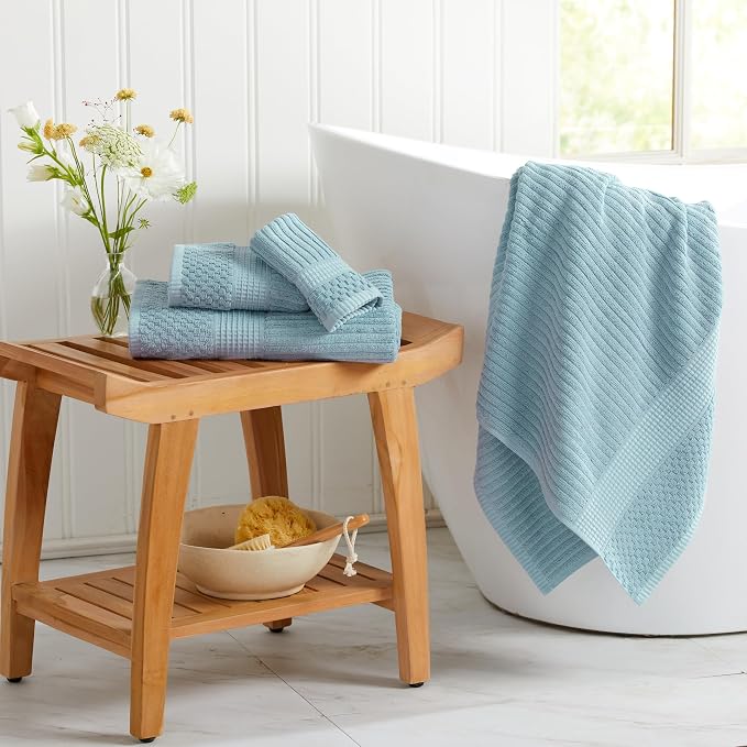 Springtree Home 100% Cotton Bath Towel Set | 4-Pack | Textured | Aegean | Absorbent & Quick-Dry Bathroom Towels | Textured and Durable Cotton Towels for Bathroom | OEKO-TEX | Krista Collection