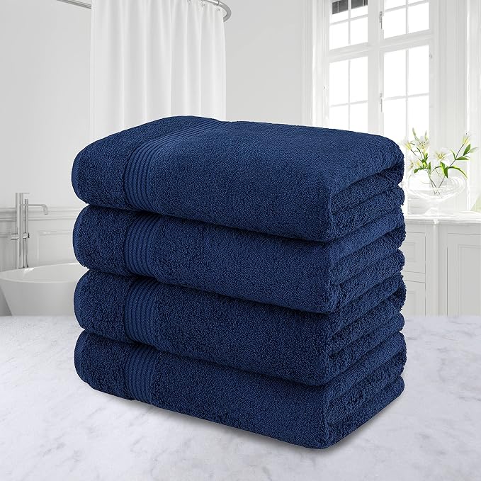 American Veteran Towel, 100% Cotton Turkish Bath Towels for Bathroom 4 Pack, 27x54 Extra Large Premium Soft Drying Bathroom Towels, Aqua Blue