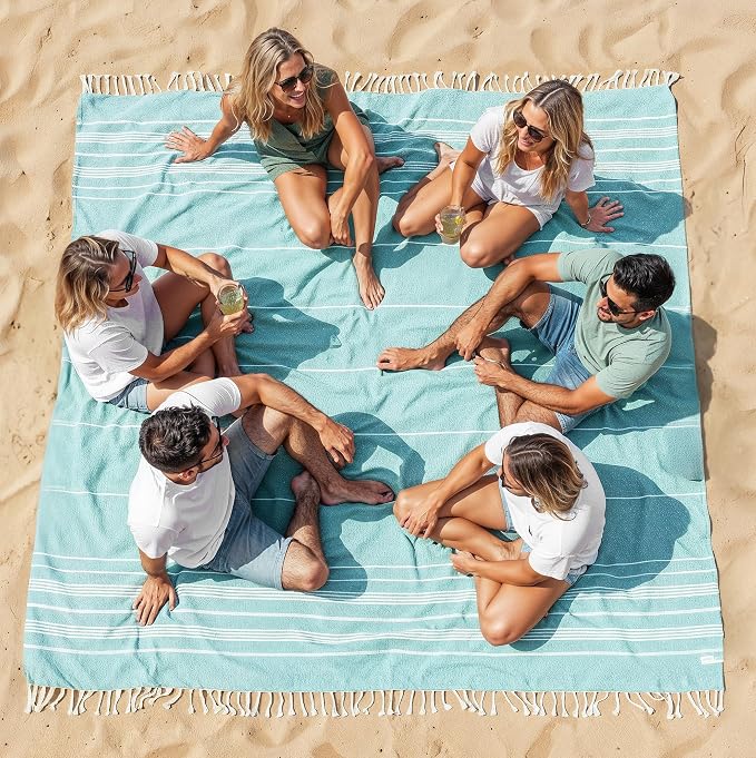 LANE LINEN Beach Blanket Sand Free, Picnic & Oversized Beach Towel - Aqua | Oversized Beach Towels, 82"x82" - Room For The Whole Family & Friends - Shakes Off Sand Easily- Roomy Family Size, Sand Free