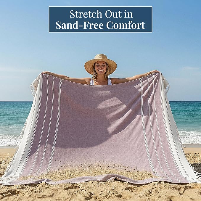 LANE LINEN Beach Blanket Sand Free, Soft & Big Beach Towel - Wistful Mauve | Oversized Beach Blanket, 82"x82" - For The Beach, Lawn, Lake & Tailgates - Folds Compact, Easy To Carry - Roomy Family Size