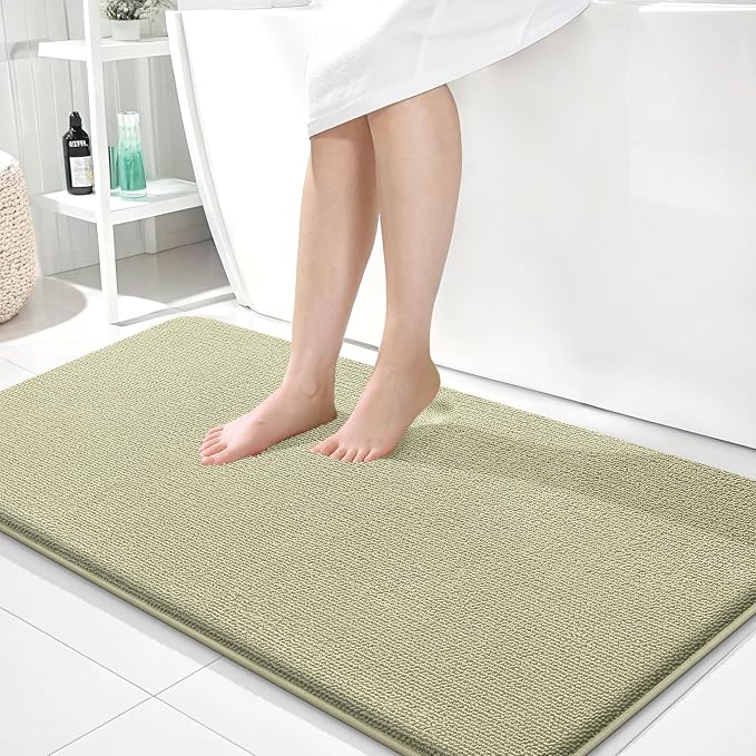 OLANLY Memory Foam Bathroom Runner Rugs 44x24, Absorbent Long Mat, Vanilla | Soft Quick Dry Bath Mat Rugs, Non-Slip, Machine Washable Mat for Bathroom Floor, Tub and Shower, Home Decor Accessories