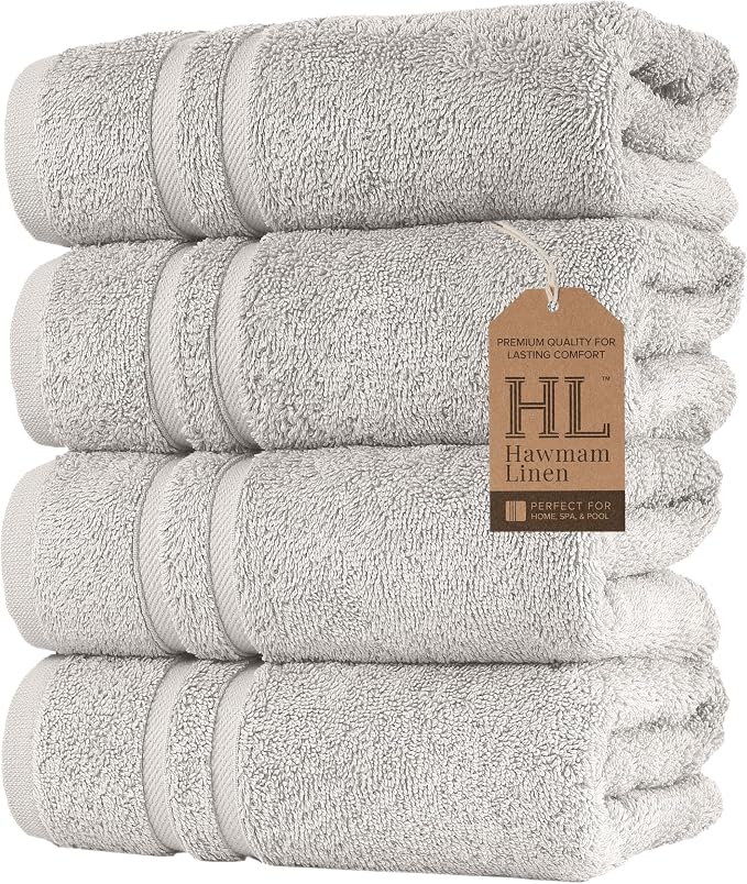 Hawmam Linen Ice Silver Hand Towels 4 Pack Turkish Cotton Premium Quality Soft and Absorbent Small Towels for Bathroom