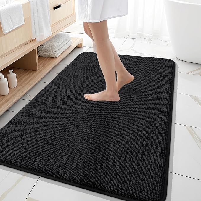 OLANLY Memory Foam Large Bathroom Rugs 59x35, Absorbent Bath Mat, Black | Soft Quick Dry Bath Mat Rugs, Non-Slip, Machine Washable Mat for Bathroom Floor, Tub and Shower, Home Decor Accessories