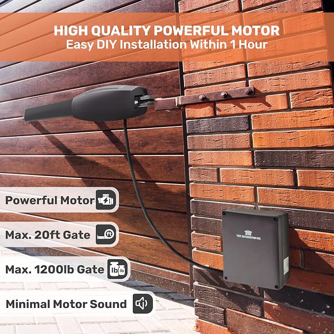 TMT Clifford 500 Premium Dual Automatic Gate Openers Up to 20ft and 1200lb Heavy Duty Swing Gate, Gate Opener with Remote Complete Kit, Electric Gate Opener for Driveway (App Compatible)