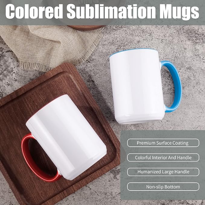 TANGLONG Sublimation Mugs 15 oz Sublimation Cups Bulk Coffee Mugs Tazas Para Sublimar 6 Assorted Colors Set of 12