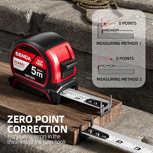 SENDA 4 Pack Tape Measure 16FT with 1/8 Fraction, Double-Hook Measuring Tape Retractable with 1 Inch Wide Blade & Belt Clip, ABS TPR Rubber Protection,Matte Nylon-Coated Blade for DIY, Construction