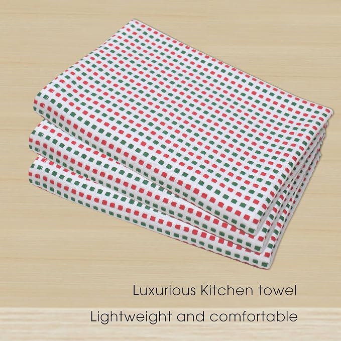 Urban Villa Christmas Kitchen Towels 100% Cotton Dish Towels for Kitchen (Set of 6) 20”x30” Dish Cloths Highly Absorbent Kitchen Linen Set with Hanging Loop Perfect for Drying Dishes-Red Green White