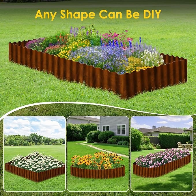 Vehipa Corrugated Landscape Edging 10" x 30 Ft Metal Garden Edging Rusty | for Lawn Landscaping, Sturdy Flower Bed Edging Border Garden, Garden Bed, Lawn