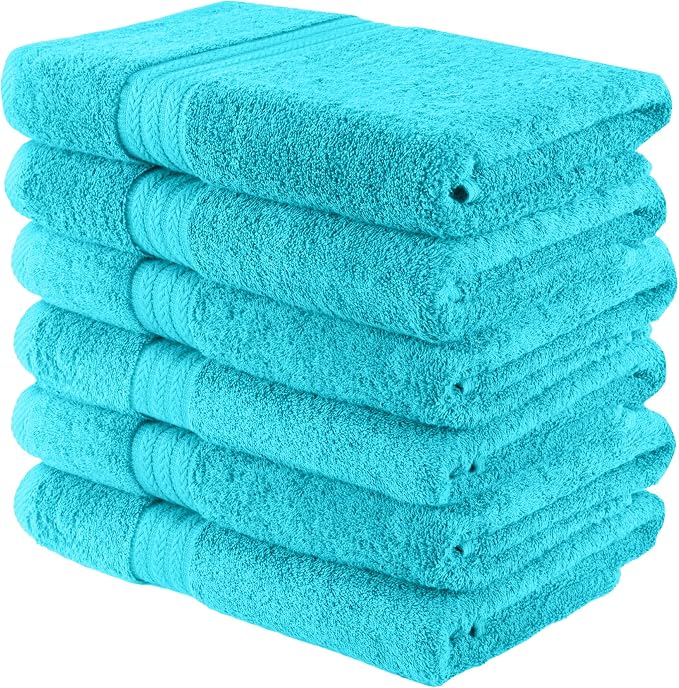 HERCULEAN Large Bath Towels 24 x 50 Pack of 6 | Quick Dry and Highly Absorbent | 100% Cotton Terry Towels for Bathroom - Perfect for Shower - Pool and Spa - Luxury Soft Towels - Aqua Blue