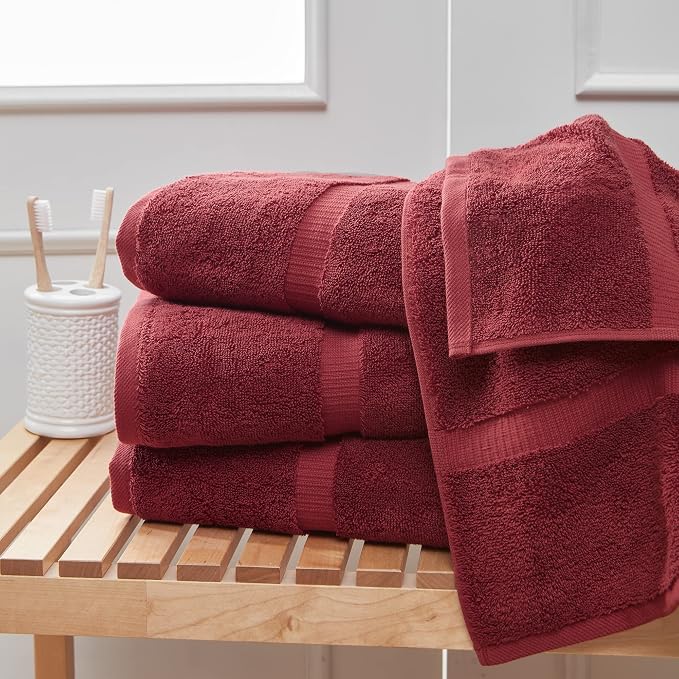 Towel Bazaar 4-Piece Washcloth, 100% Premium Cotton Turkish Towels, 13x13 Luxury Towel Super Soft and Absorbent, Perfect Use for Bathroom, Shower Towels - Cranberry