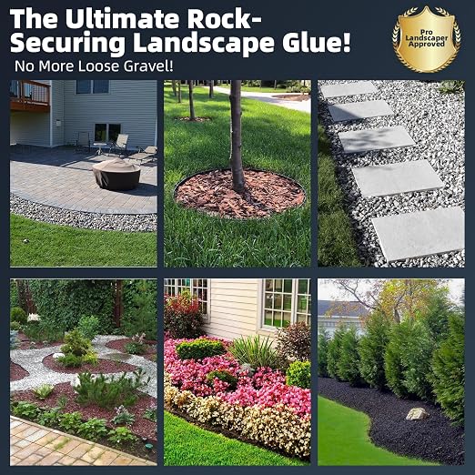Rock Glue for Landscaping – 4 Gallon (Make 8 Gallons) Mulch Binder with Grip Max, Max Coverage Gravel Glue for Rocks, Gravel & Pine Straw, Covers Up to 3X Area, Fast-Drying & Weather-Resistant
