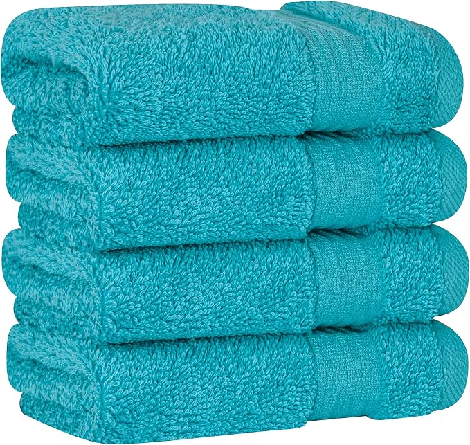 Cotton Paradise 100% Cotton Turkish Towel Set, Soft Absorbent Quick Dry, 4 Piece Washcloth Set, Ocean Aqua
