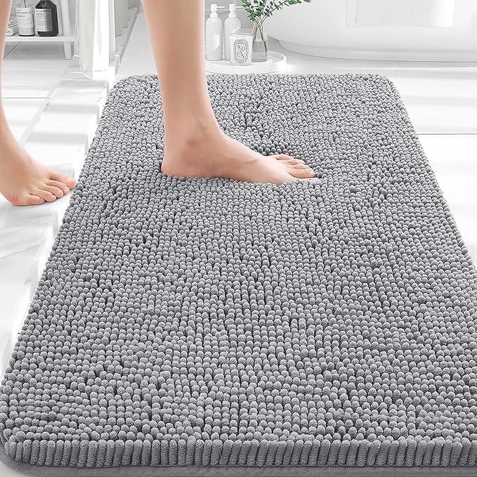 OLANLY Bathroom Rugs 35x24, Extra Soft Absorbent Chenille Bath Rugs, Rubber Backing Quick Dry, Machine Washable Bath Mats for Bathroom Floor, Tub and Shower, Home Decor Accessories, Grey
