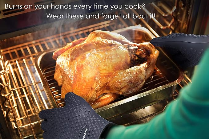 KITCHEN PERFECTION Silicone Smoker Oven Gloves-Extreme Heat Resistant BBQ Gloves-Handle Hot Food Right on Your Grill Fryer & Pit|Waterproof Grilling Cooking Baking Mitts|Superior Value Set +3 Bonuses | Waterproof, 5-Finger Design For A Better Grip, for...
