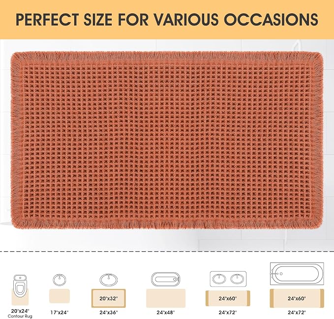 IM HOME Waffle Bath Mat Burnt Orange 32"x20", Boho Woven Modern Bath Mat Rugs, Absorbent Non Slip Bathroom Rugs, Soft Washable Bath Rugs with Tassels for Bedroom, Kitchen, Shower, Tub