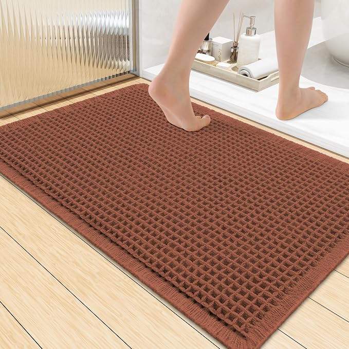 Smiry Waffle Bath Mat 36x24, Extra Soft Absorbent Bathroom Rugs, Non Slip Machine Washable Quick Dry Bath Rugs for Bathroom Floor, Tub, Shower, Home Decor Accessories, Orange