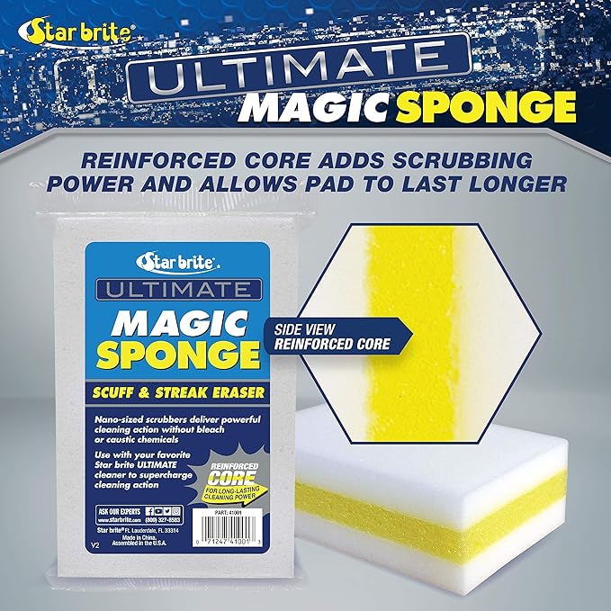 STAR BRITE XL Magic Sponge - 8 Pack - Extra Large, Long Lasting, Premium Melamine Boat Scuff Eraser - Multi-Purpose Scrubber - Bathroom, Kitchen, Floor, Bathtub, Toilet, Baseboard, Wall Cleaner