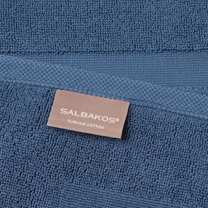 SALBAKOS 2-Piece 100% Turkish Cotton Bath Mat Towel, 20x34 inch, Navy | Bathroom Floor Towels, Thick Soft Most Absorbent Quick-Dry Durable Large Size Foot Rug, Premium Hotel Quality Made in Turkey