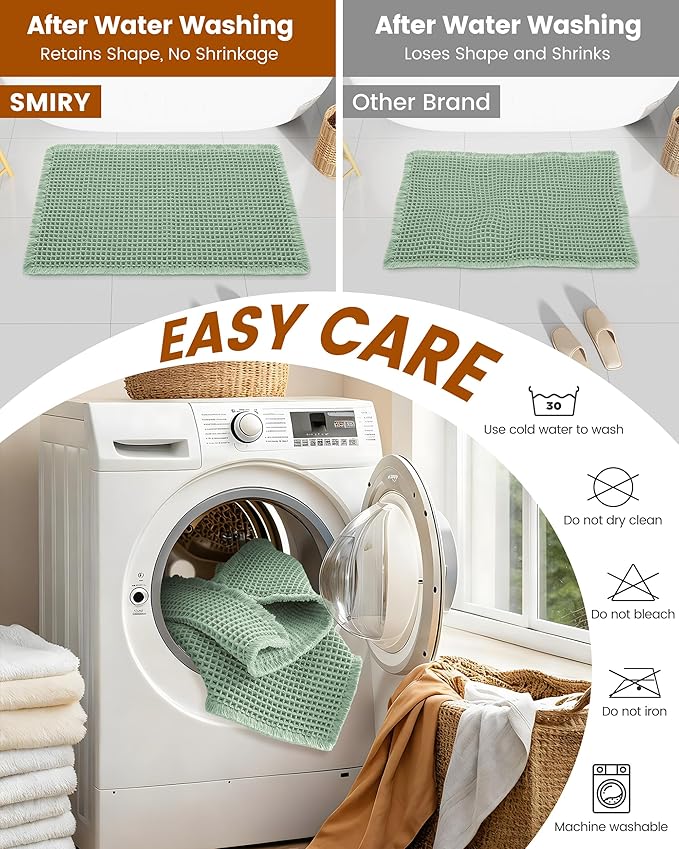 Smiry Waffle Bath Mat 47x24, Extra Soft Absorbent Bathroom Rugs, Non Slip Machine Washable Quick Dry Bath Rugs for Bathroom Floor, Tub, Shower, Home Decor Accessories, Sage Green