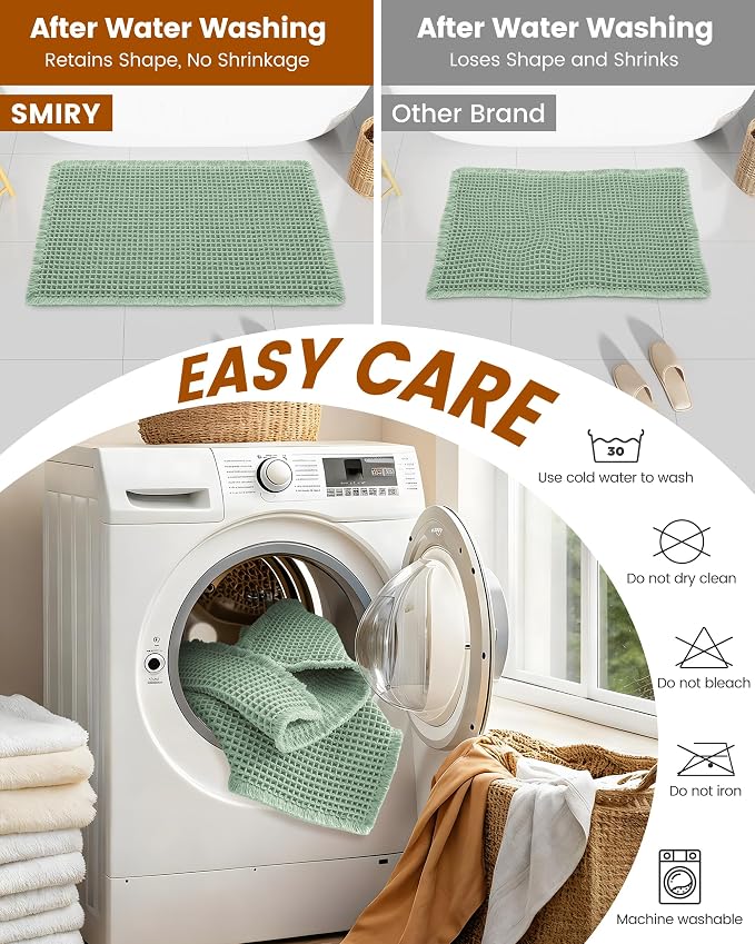 Smiry Waffle Bath Mat 36x24, Extra Soft Absorbent Bathroom Rugs, Non Slip Machine Washable Quick Dry Bath Rugs for Bathroom Floor, Tub, Shower, Home Decor Accessories, Sage Green