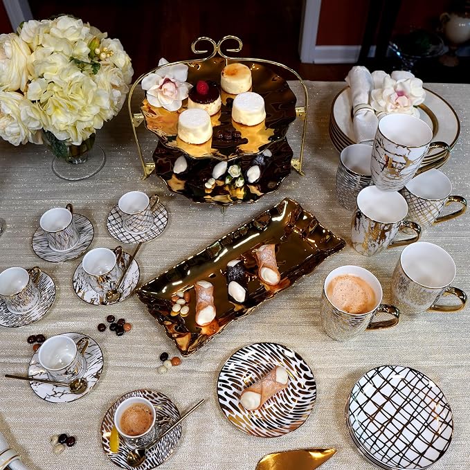 Matrix Gold Porcelain Coffee & Tea Mug Set – Premium Fine Porcelain with Elegant Gold-Plated Finish, Luxury Drinkware for Everyday Dining, Entertaining & Special Occasions