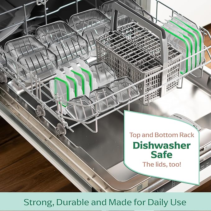 Glass Prep Containers - 8 Pack 2 Compartment 33 oz | High Borosilicate, 4 Large 980 ml, 4 Small 140 ml, BPA-Free Lids, Airtight Silicone Seal, Oven Safe 752 F, Dishwasher Safe