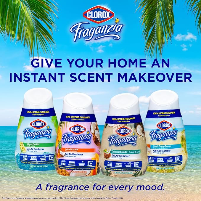 Clorox Fraganzia Cone Gel Air Freshener, Twist Open Adjustable Solid Air Deodorizer for Small Indoor Spaces, Continuous Fresh Ocean Breeze Scent for Bathroom Office Closet Odor Control, 6 Oz - 12 Pack