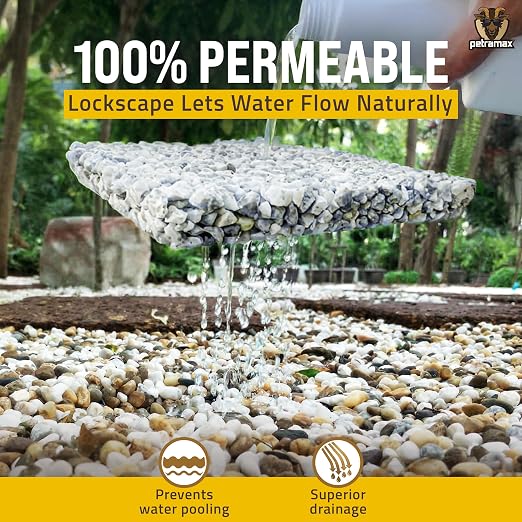 PetraMax Lockscape Rock Glue for Landscaping, 1 Gal (Made in USA) - 100% Permeable & Pet-Safe Landscape Adhesives for Stones & Pebbles - Ready to Spray Pea Gravel Binder & Mulch Glue for Landscaping