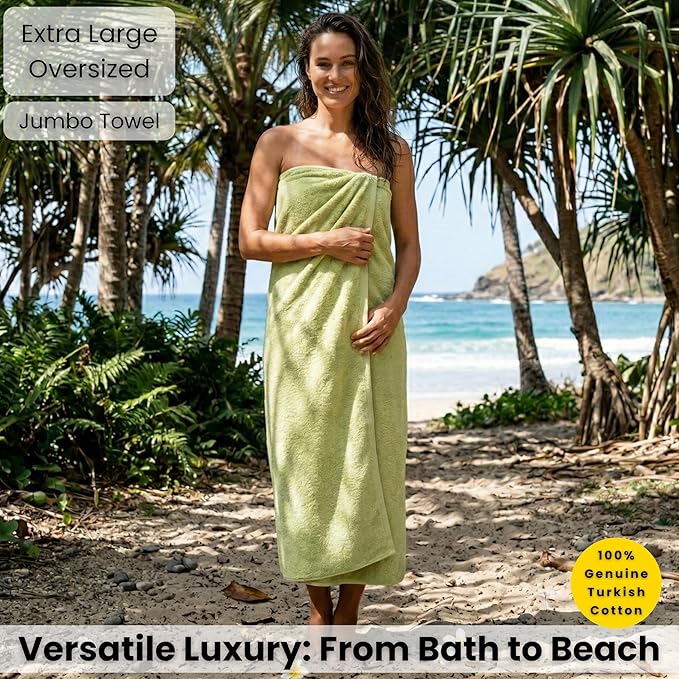 SALBAKOS Luxury 100% Turkish Cotton Bath Sheet 40x80 in (1-Piece, Green) | Extra Large Jumbo Oversized Bathroom and Beach Towel, Super Soft Highly Absorbent Thick Premium Hotel Quality, Made in Turkey