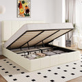 Allewie King Size Velvet Lift Up Hydrualic Storage Bed Frame, Cream | Vertical Channel Tufted Headboard, Hydrualic Underneath Storage, Upholstered Platform Bed, No Box Spring Needed