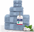 TEXTILOM 100% Turkish Cotton 6 Pcs Luxury Bath Towels for Bathroom, Soft & Absorbent Bathroom Towels Set (2 Bath Towels, 2 Hand Towels, 2 Washcloths)- Mid Blue