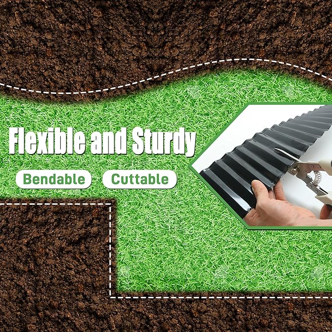 Quibbay Metal Corrugated Garden Edging, 4" x 50Ft Landscape Edging for DIY Flower Beds, Flexible Bender Border for Lawn, Garden and Yard, Sturdy Galvanized Garden Edging, Black