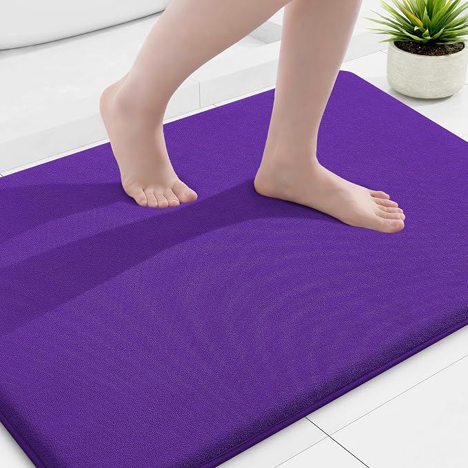 Smiry Memory Foam Bath Mat 36x24, Extra Soft and Absorbent Bathroom Mats, Non Slip Washable Carpet for Floor, Shower and Tub, Deep Purple