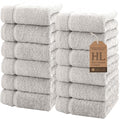 Hawmam Linen Luxury Cotton Washcloths 13x13 Inch - Large Hotel Spa Bathroom Face Towel | 12 Pack | Ice Silver