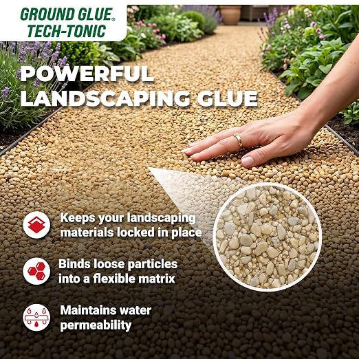 Ground Glue® Tech-Tonic Landscape Binder, Water Permeable Rock & Mulch Stabilizer for Garden Bed Soil, Sand, & Pea Gravel, Weatherproof & Pet Safe Adhesive for Trails & Slopes, Made in USA, 32 Fl oz | For Rock, Mulch, and Sand, Long-Lasting Stabilizer ...