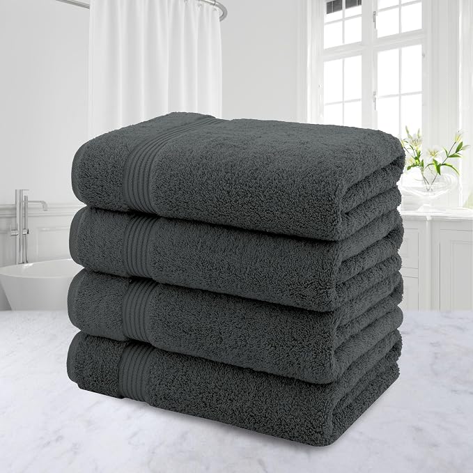 American Veteran Towel, 100% Cotton Turkish Bath Towels for Bathroom 4 Pack, 27x54 Extra Large Premium Soft Drying Bathroom Towels, Dark Gray