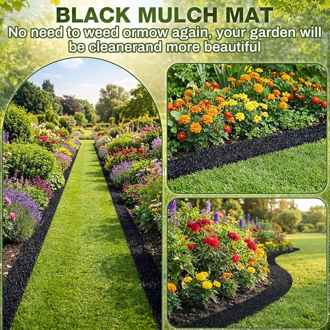 Nuanchu 5.5 in x 20 ft Recycled Rubber Walkway, Black Rubber Mulch Mat Roll | Rubber Mulch Mat Roll for Landscaping Outdoor, Imitation Grass Design for Garden Pathway, Barrier & Edging Border