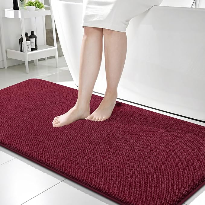 OLANLY Memory Foam Bathroom Runner Rugs 59x24, Absorbent Long Mat, Burgundy | Soft Quick Dry Bath Mat Rugs, Non-Slip, Machine Washable Mat for Bathroom Floor, Tub and Shower, Home Decor Accessories