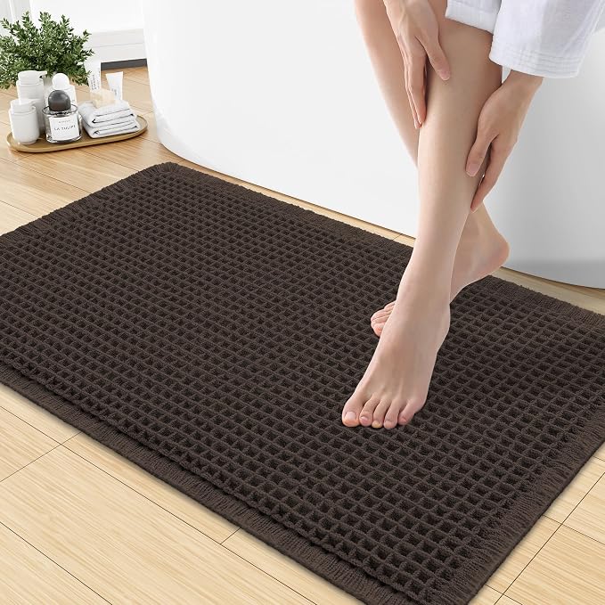 Smiry Waffle Bath Mat 30x18, Extra Soft Absorbent Bathroom Rugs, Non Slip Machine Washable Quick Dry Bath Rugs for Bathroom Floor, Tub, Shower, Home Decor Accessories, Chocolate