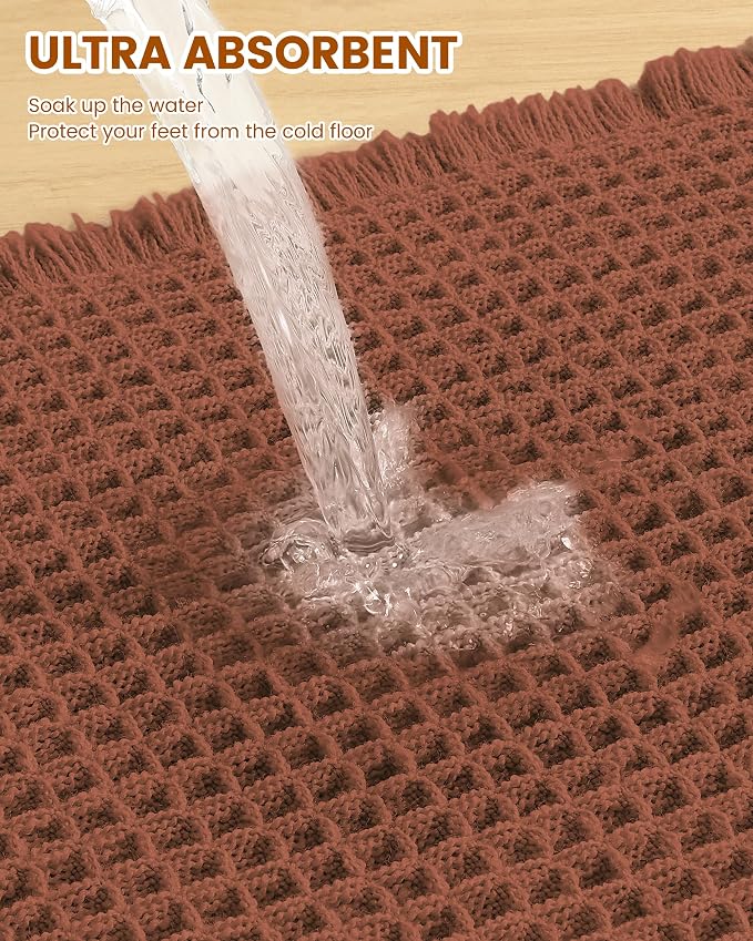 Smiry Waffle Bath Mat 36x24, Extra Soft Absorbent Bathroom Rugs, Non Slip Machine Washable Quick Dry Bath Rugs for Bathroom Floor, Tub, Shower, Home Decor Accessories, Orange