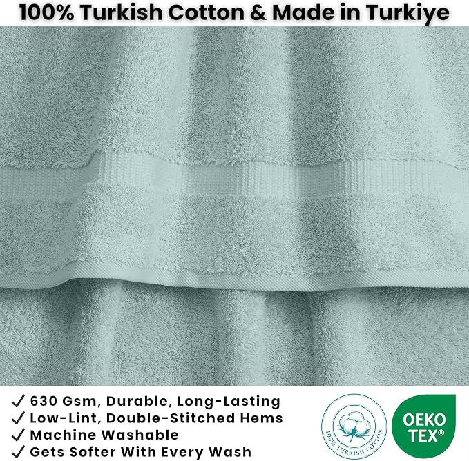 SALBAKOS 2-Piece 100% Turkish Cotton Bath Towels, X-Large 35x70 in, Seafoam | Oversized Bath Sheet Towel for Bathroom & Beach, Thick, Super Soft, Highly Absorbent, Premium Hotel Quality, Made in Turkey
