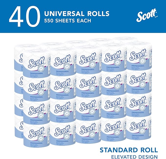 Scott Professional Standard Roll Toilet Paper, Bulk (48040), 2-Ply, Elevated Design, White, Individually Wrapped (40 Rolls of 550 Sheets, 22,000 Sheet Total)